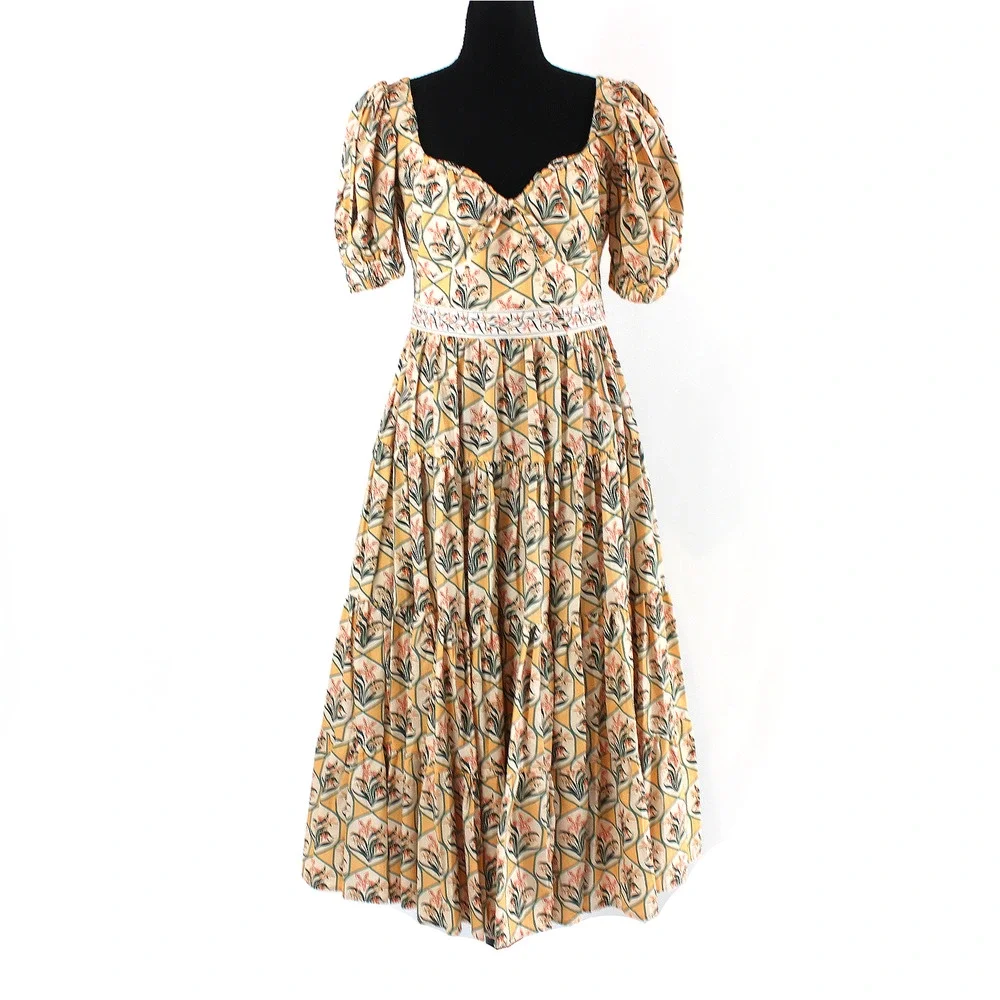 AGUA Bendita Palmera Chan Chan Miel Pink Floral Dress S NEW Short Sleeve Midi - Picture 2 of 8